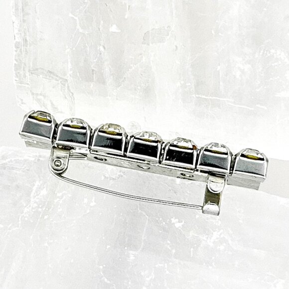 Vintage Rhinestone Bar Pin Brooch | Silver Tone Crystal Accent - Picture 7 of 10